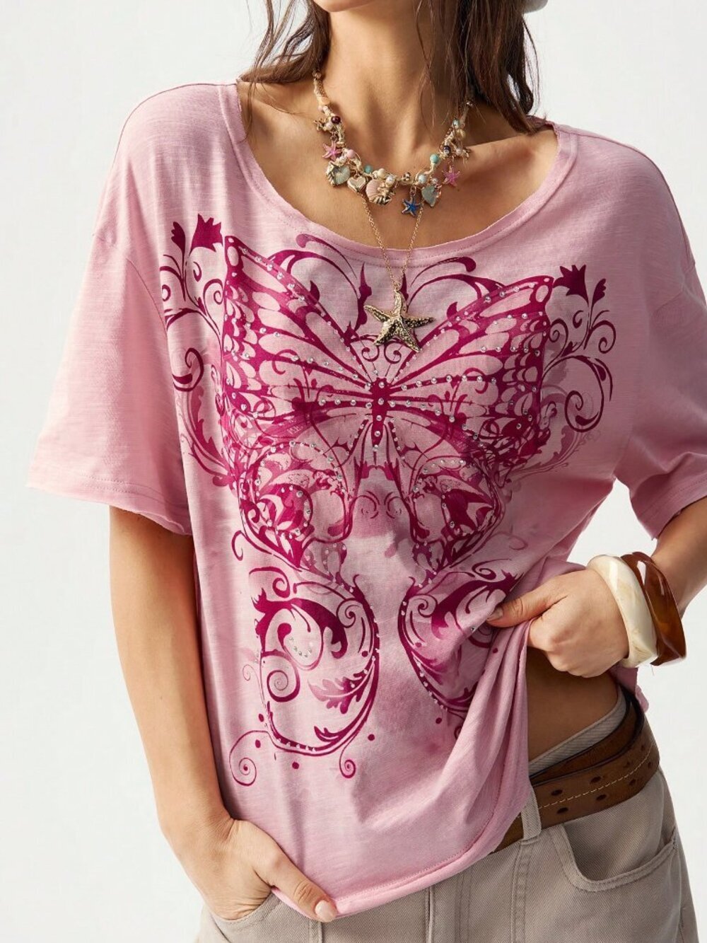 Pink Casual Women's Knit T-Shirt